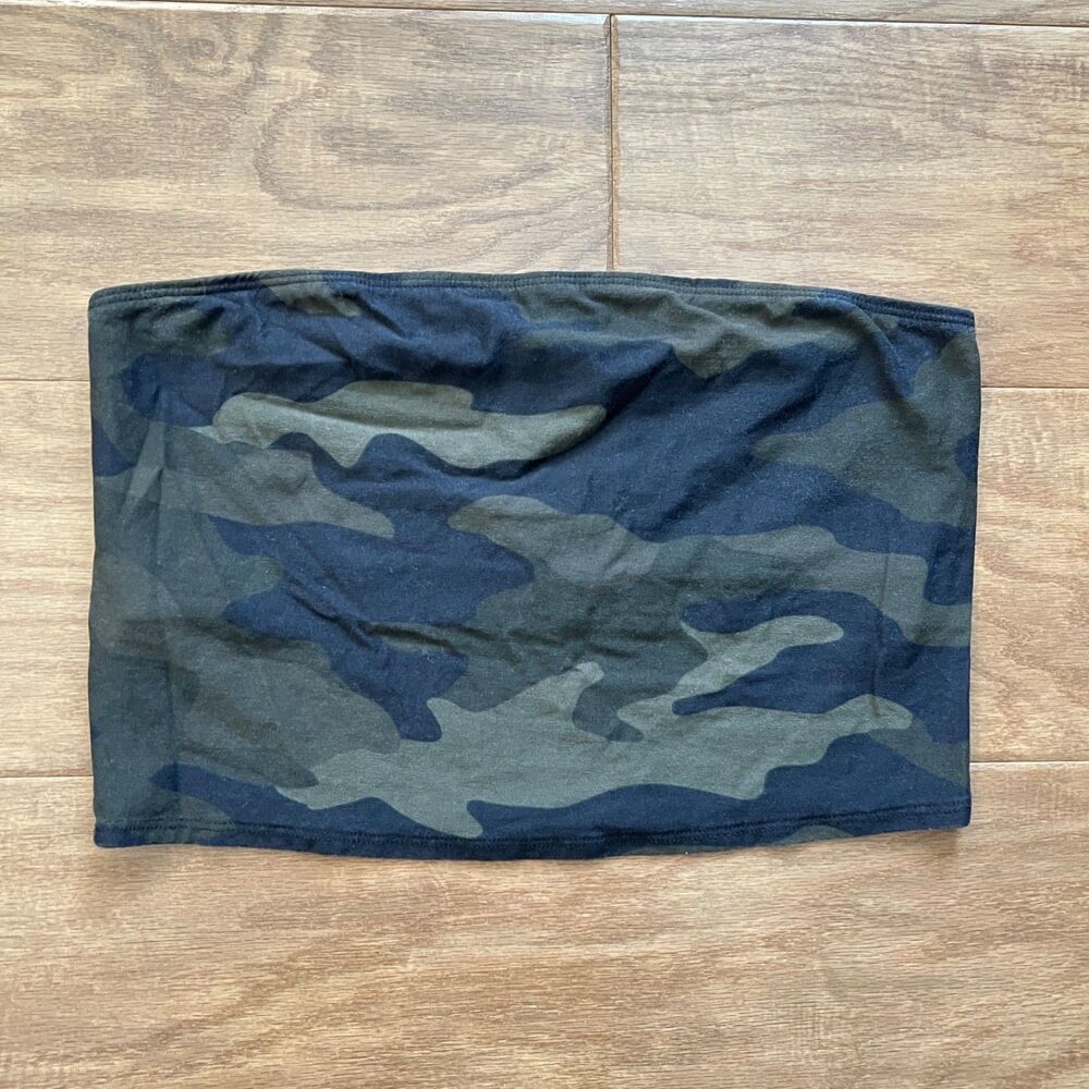 PINK Victoria's Secret Unlined Bandeau Tube Top Size L Green Camo